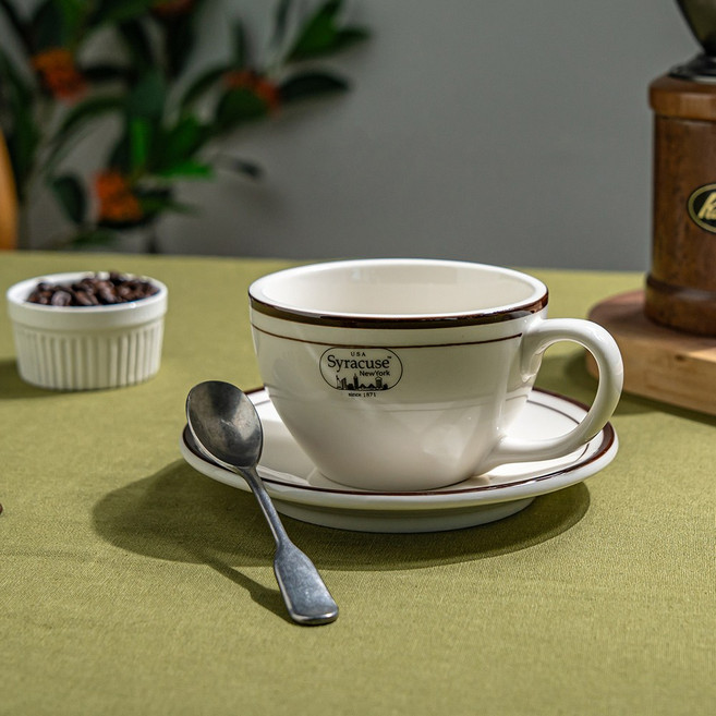 시라쿠스 뉴욕 킹스인 클래식 감성 카페 커피잔, 카페라떼잔(320ml), 1개, 콜라브라운