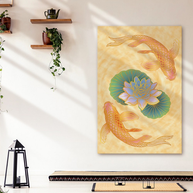 아란아트 연꽃 잉어액자 생기그림 합격운 서재 공부방 인테리어벽꾸미기, 24 황금을 두른 잉어와 연꽃(황금)