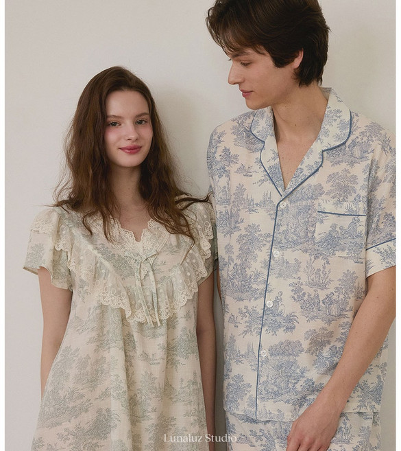 레이온 원피스잠옷 커플 인견 신혼 파자마 트왈드주이 패밀리파자마 아동잠옷