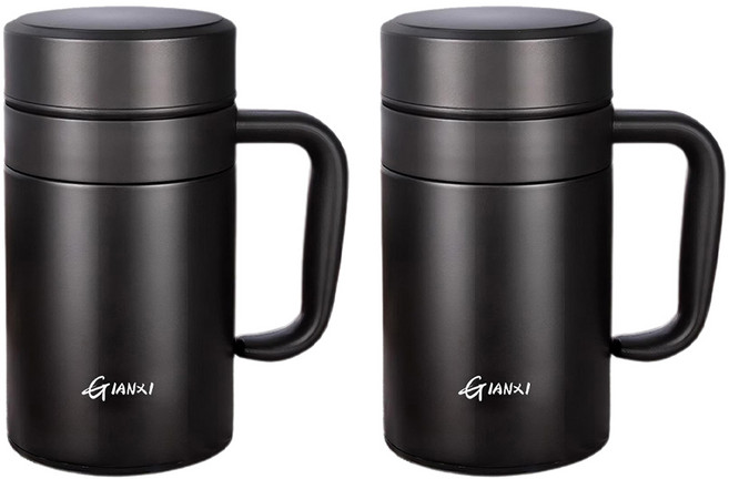 GIANXI 위스덤 아시안 보온컵, 블랙, 2개, 520ml