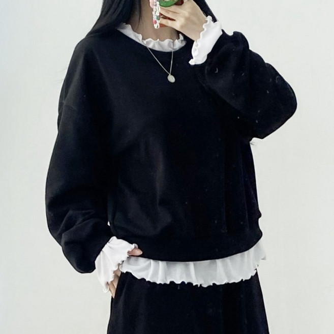 빅걸스토리 여성 봄신상 프릴 맨투맨 티셔츠