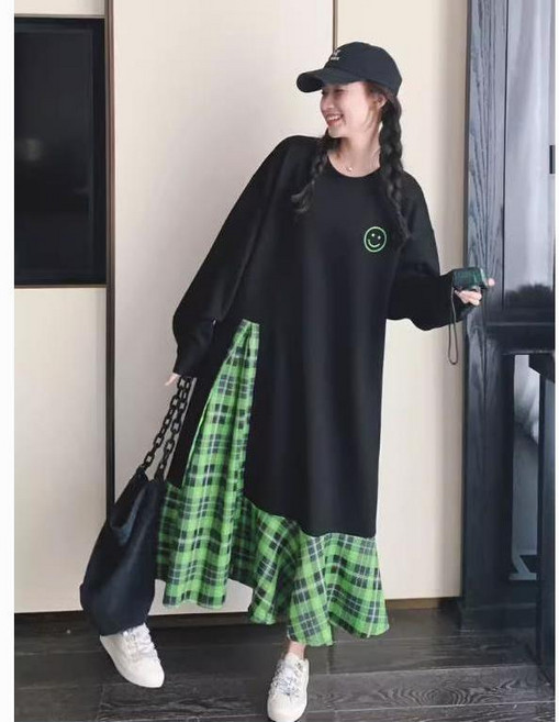 임산부 긴팔 원피스 봄 가을 빅사이즈 루즈핏 긴팔 맨투맨 원피스 임부복 캐주얼 기질 롱스커트 SJS
