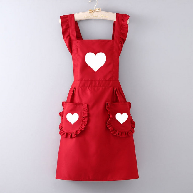 돋보이는 러블리 하트앞치마 사계절 요리 주방 프린티 가게 가정용 프릴앞치마, 주주브레드 하트, 1개