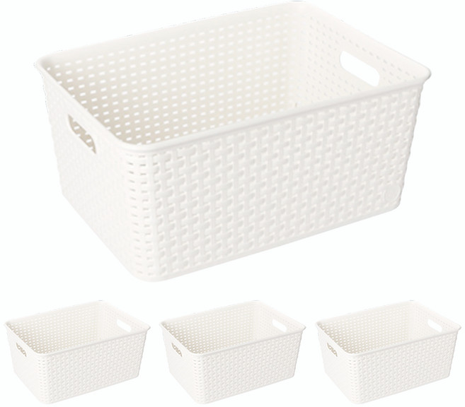 코드86 사각 수납 플라스틱 펜트리 바구니, 화이트, 4개