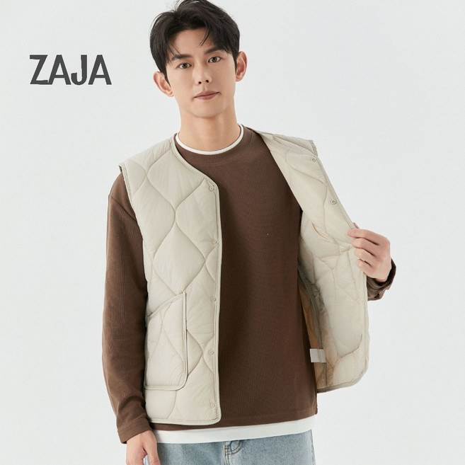 ZAJA 남성 슬림핏 라운드 초 경량 패딩 조끼