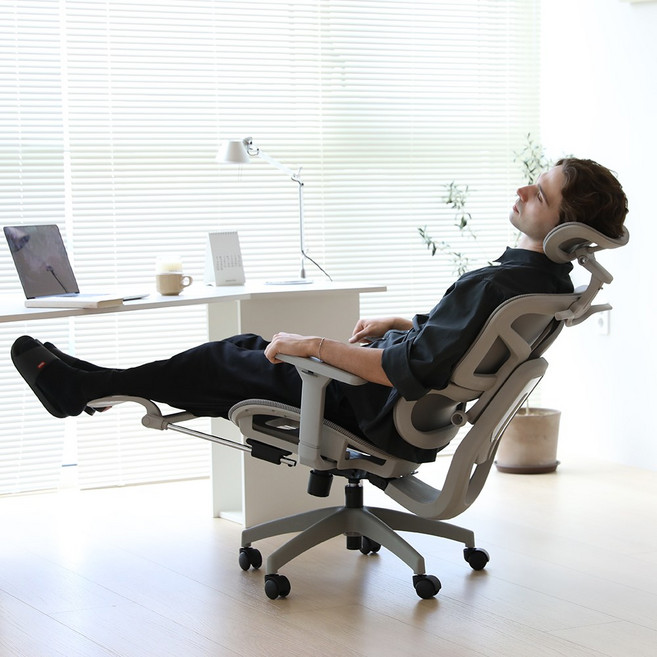 투노 넥트론 프리미엄 사무실 컴퓨터 게이밍 책상 허리 편한 학생 공부 리클라이너 메쉬의자, 그레이