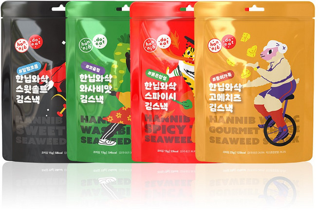 한닙두잇 한닙와삭 김스낵/김과자 4종 [스윗솔트/와사비맛 스파이시/고메치즈], 70g, 1세트