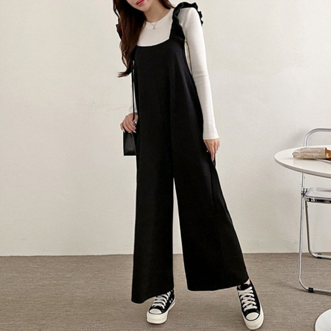 마이쏭 여성 빅사이즈 멜빵바지 프릴 포울숄더프릴점프수트