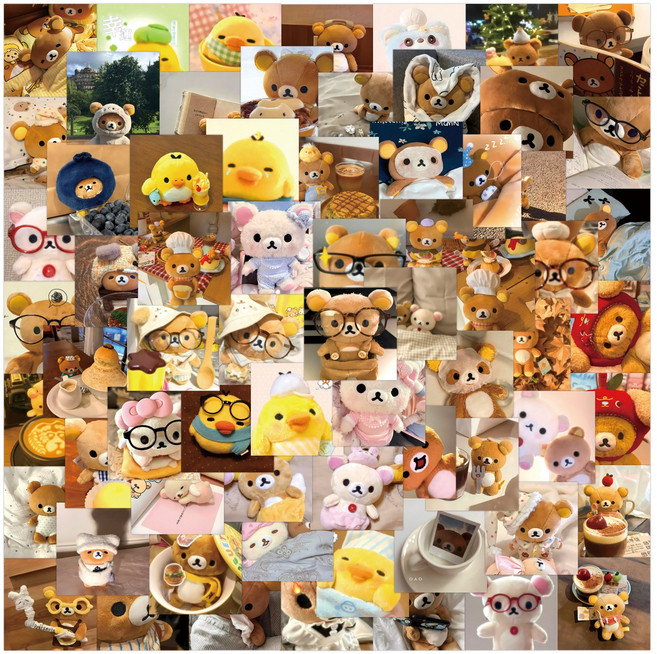 [4종] 리락쿠마 조각스티커 100장 무중복 대용량 스티커, 1개, 사각리락쿠마80매