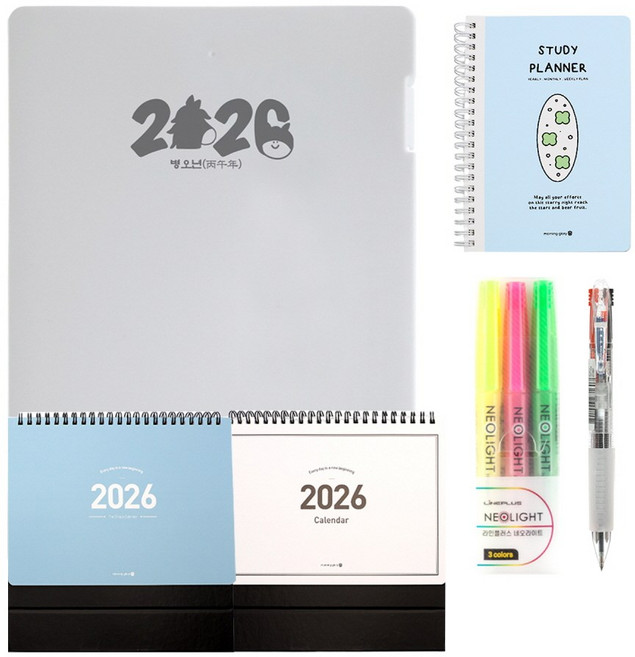 [무료각인] 설래임 2026 병오년 탁상캘린더 스터디플래너 신년 선물세트, 화이트, 1세트