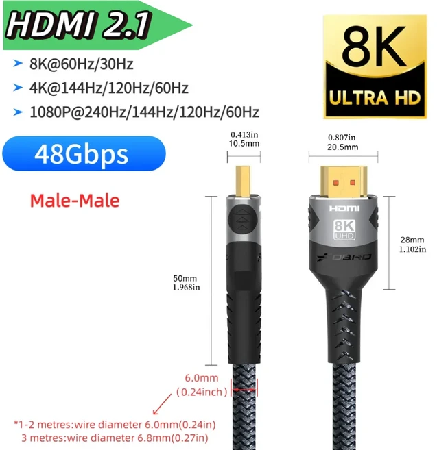16K HDMI 2.2 케이블 96Gbps 8K@120Hz 4K@240Hz 2K@360Hz HDMI 2.1 eARC HDR10+ 지원 PS5/PS6 노트북 게임/, 06 690- 8K HDMI 2.1