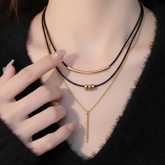 남녀공용 목걸이 가죽 골드 럭셔리 고급 레이어드 목걸이 A2197