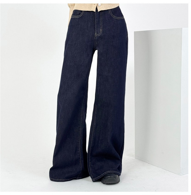 바이일이오 빅사이즈 프리미엄 와이드 부츠컷 논페이드 빈티지 생지 데님 팬츠