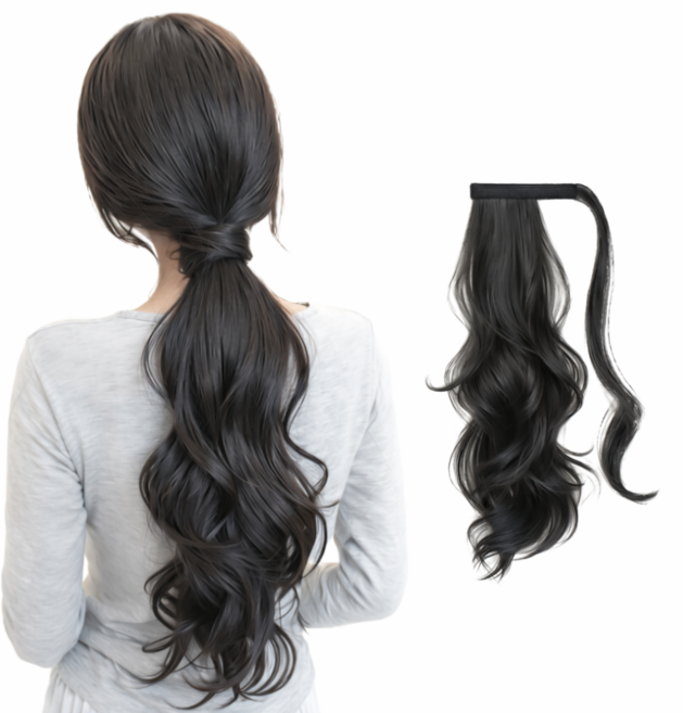 피에스컴퍼니 포니테일 웨이브 가발 벨크로, 1개, 내츄럴 블랙