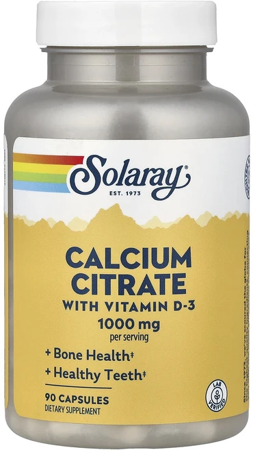 Solaray 비타민D3 함유 구연산 칼슘 1000mg 캡슐 90정, Solaray비타민D3함유구연산칼슘1000mg캡슐90정, 1개 - 쿠팡