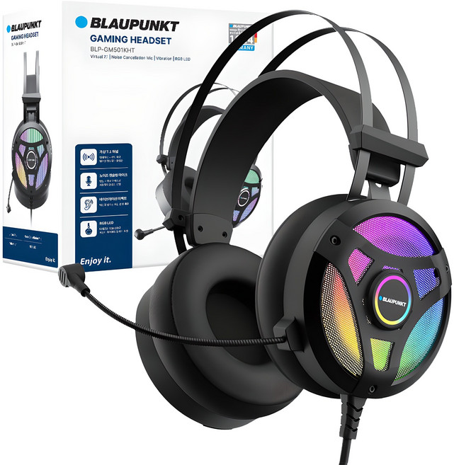 블라우풍트 7.1 채널 노이즈캔슬링 파워 진동 RGB 게이밍 헤드셋 BLP-GM501 블랙 USB방식