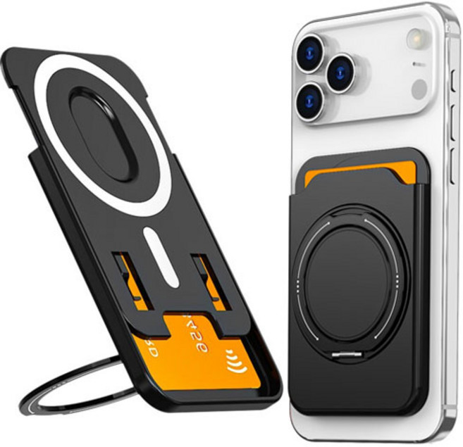 1상2템 맥세이프 카드지갑 거치대 휴대폰 홀더, 블랙, 1개