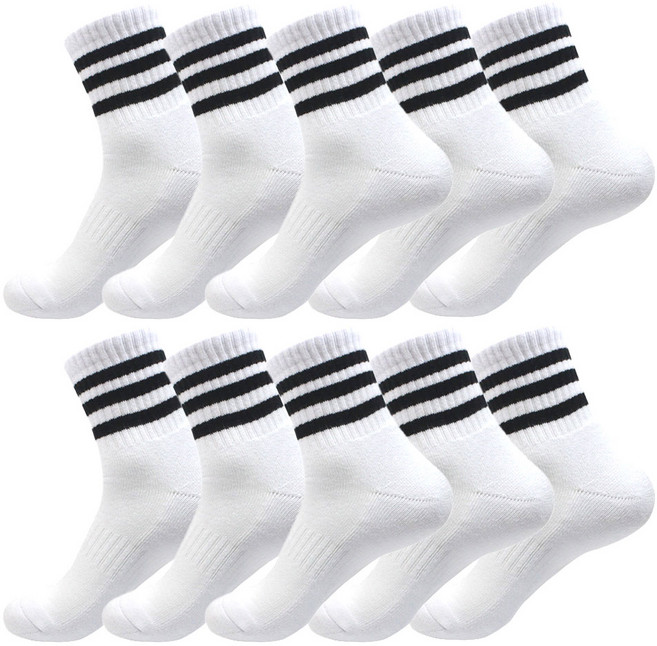 남성용 100% 국내생산 두꺼운 이중바닥 스포츠양말 10켤레 중목 양말세트 발편한 이중쿠션 무지 삼선