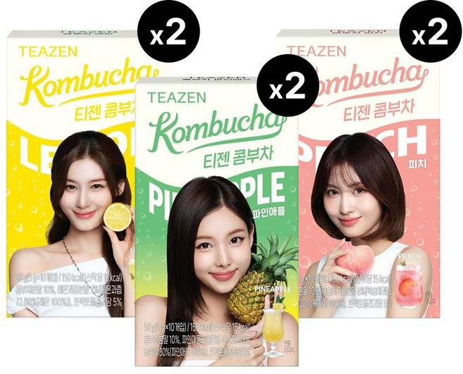 티젠 콤부차 레몬2개 ＋ 피치2개 ＋ 파인애플2개 10T 50g 저칼로리 분말스틱