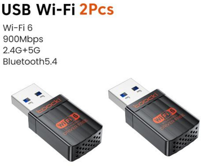 투키 900Mbps USB WiFi 6 어댑터 2.4G/5G 듀얼 밴드 블루투스 5.4 카드 드라이브 무료 무선 네트 외장 수신기 (노트북용), Black 2Pcs