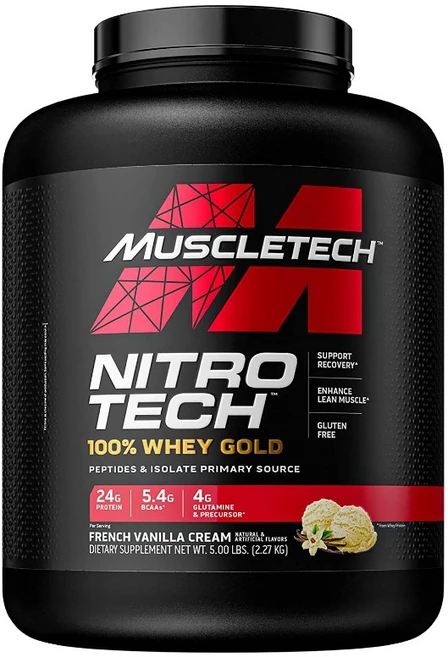 머슬테크 니트로 테크 100프로 유청 골드 프렌치 바닐라 크림 2.27kg(5lbs), 1개, 2.27kg - 쿠팡
