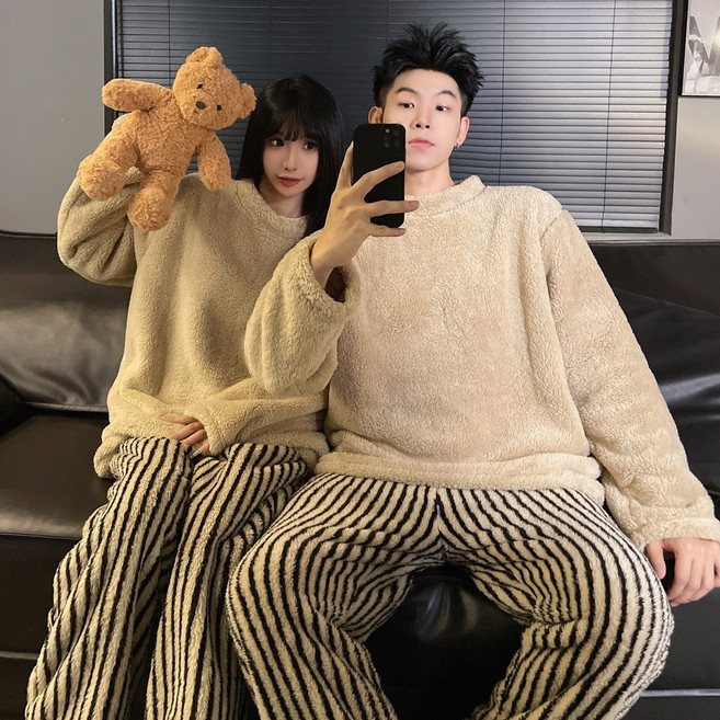 ANYOU 커플 잠옷 겨울 보온하다 플란넬 보들보들 편하고 선물