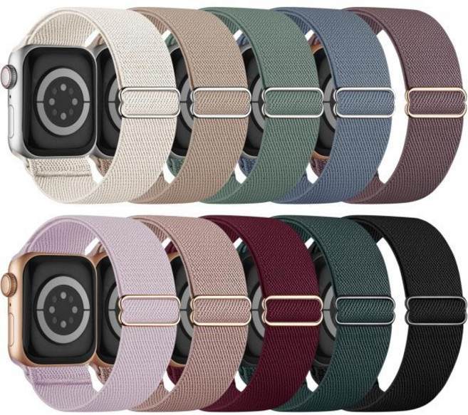 Apple Watch 밴드와 호환되는 10팩 신축성 밴드 40mm 38mm 41mm 44mm 45mm 46mm 남성 iWatch 시리즈 11용 방수 솔로 루프 탄성 스포츠 스트, Black/Pink/Starlight/Milk Tea/