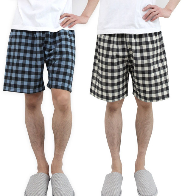 (2장) 슬레진저 남성 큰체크 5부 7부 잠옷바지 남자 파자마 주머니 반바지 홈웨어 잠옷 하의 1+1