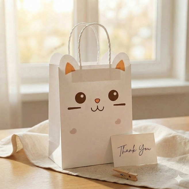 귀여운 동물 답례품 선물 쇼핑백, 10개, 포근야옹