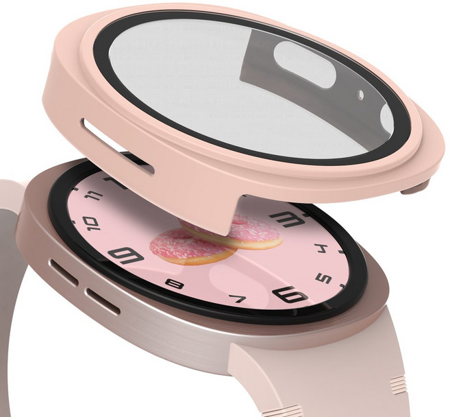 로랜텍 갤럭시워치 케이스 풀커버 액정보호 강화유리, 핑크, 1개