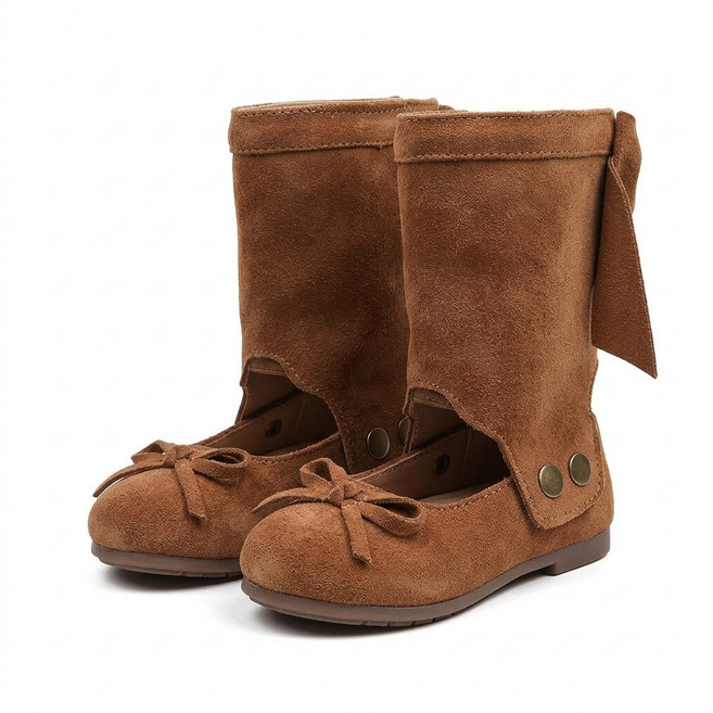 아동 여아 클래식 리본 스트랩 미디 부츠 사계절용