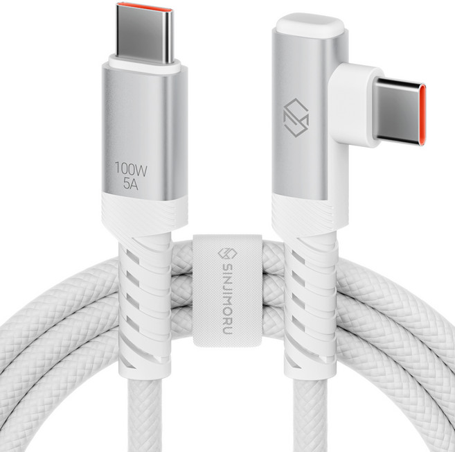 신지모루 C타입-C타입 L자형 앵글 우븐 패브릭 100W PD 초고속 충전 케이블, 화이트, 1개, 1m