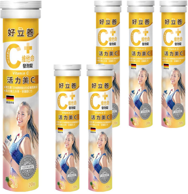 好立善 維他命C發泡錠 鳳梨口味 德國原裝, 86g, 20顆, 6瓶
