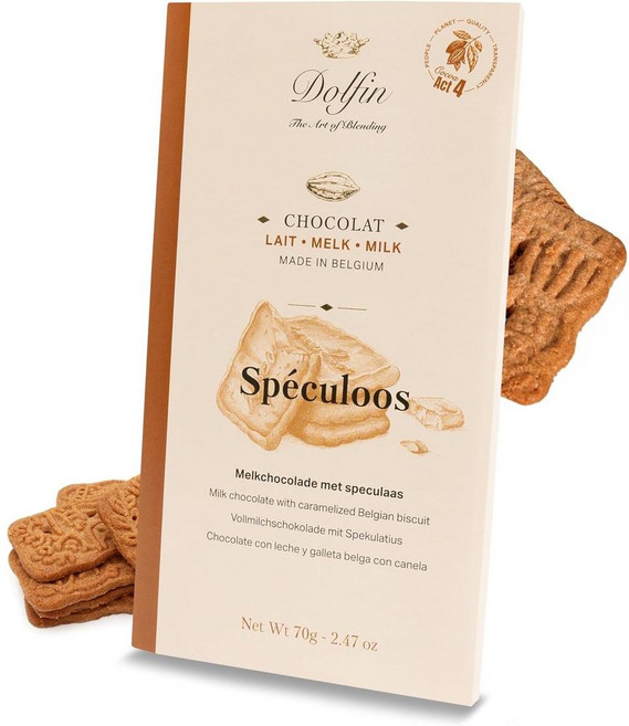 프랑스 돌핀 Dolfin speculoos 스페큘루스가 있는 밀크 초콜릿 70g, 2개