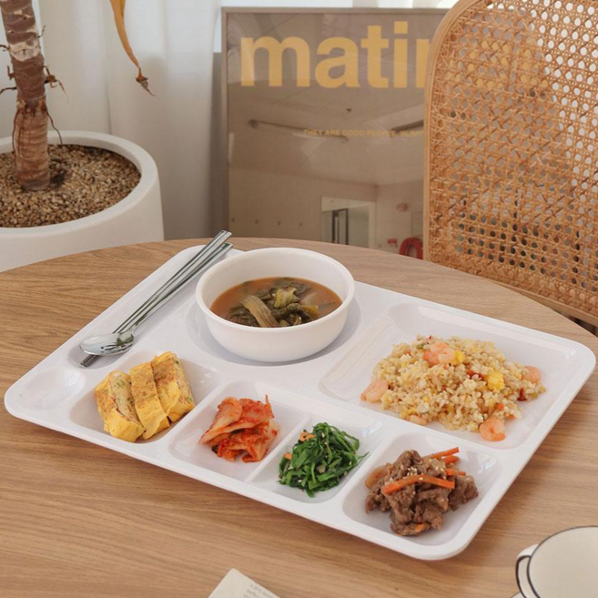 강화 멜라민 식판 4구 세균방지 계단식 급식판, 1개, 화이트