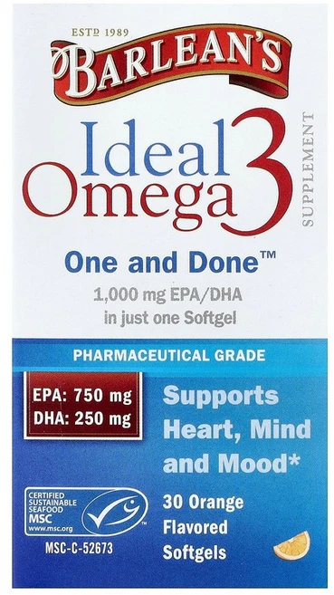 Barlean's Ideal Omega 3 Orange 30 Softgels, 1개 - 쿠팡