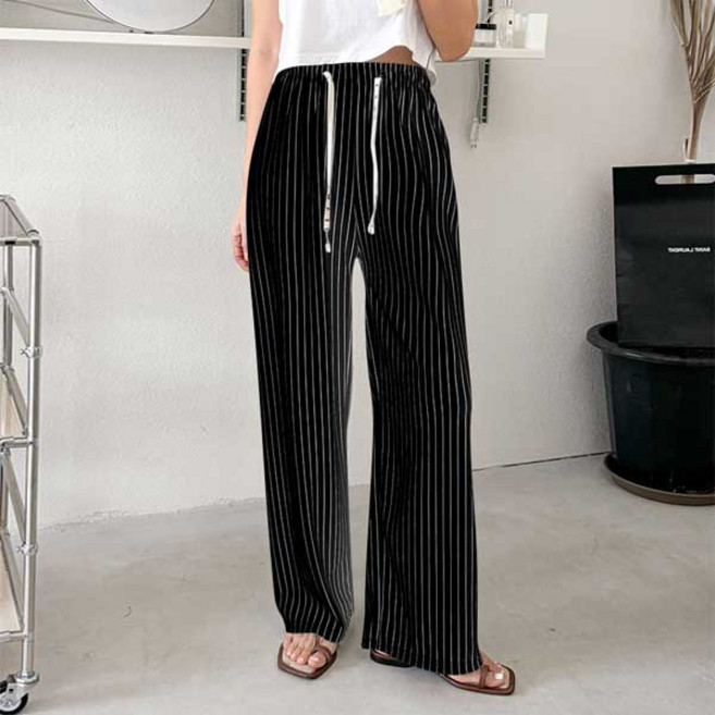 마이쏭 여성 빅사이즈 밴딩 긴바지 통바지 여름바지 세로스트라이프와이드팬츠
