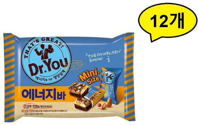 오리온 닥터유 에너지바 미니 사이즈 대용량, 12개, 200g