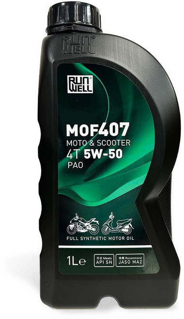 油工廠 RUN WELL MOF407 4T 5W50 全合成 機車機油 1L, 1個, MOF407 5W50 1L