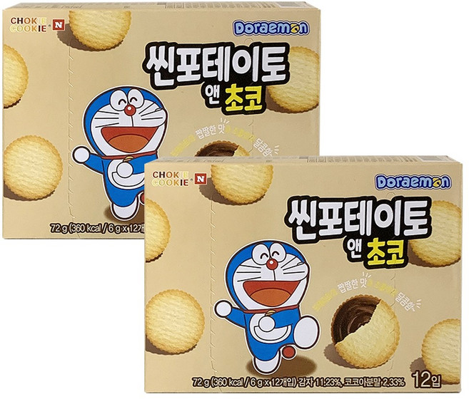 초키앤쿠키 도라에몽 씬 포테이토 앤 초코, 72g, 2개