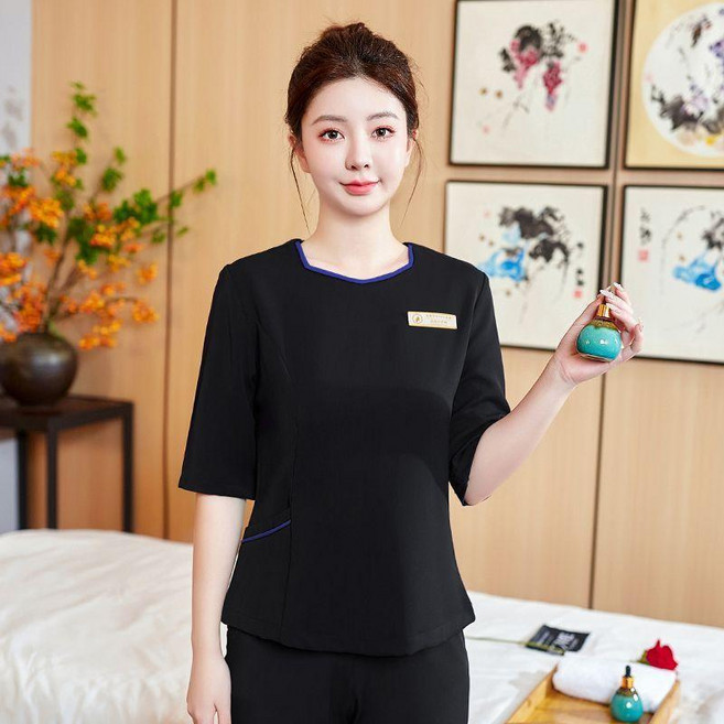 工作服 護理師制服 醫美皮膚管理中心制服 中袖套裝, 1個, 黑色上衣 單件,XL