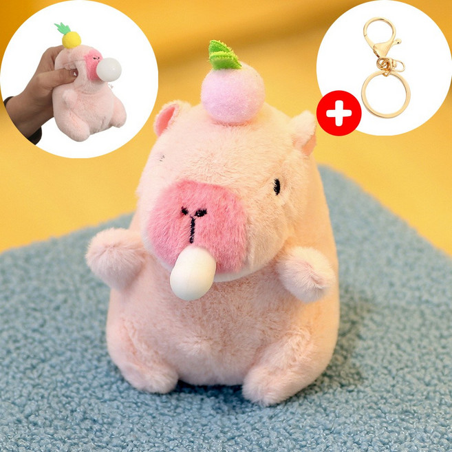 제이템 카피바라 인형 열쇠고리 키링, 1개, 풍선껌 복숭아 핑크