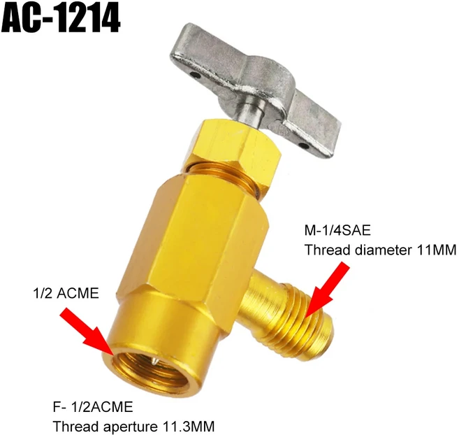 1/2 ACME 탭 오프너 밸브 자동차 액세서리 에어컨 캔 디스펜스 병 스레드 어댑터 R-134a 냉매, 01 AC-1214