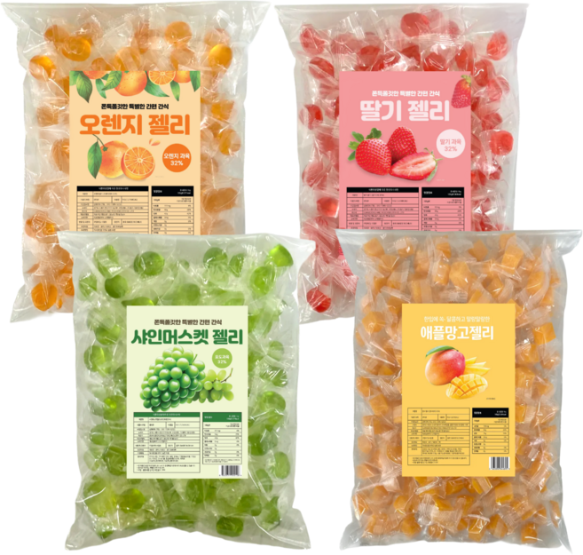 혜성식품 리얼 과육 과일 젤리 애플망고+샤인머스켓+딸기+오렌지, 4개, 500g