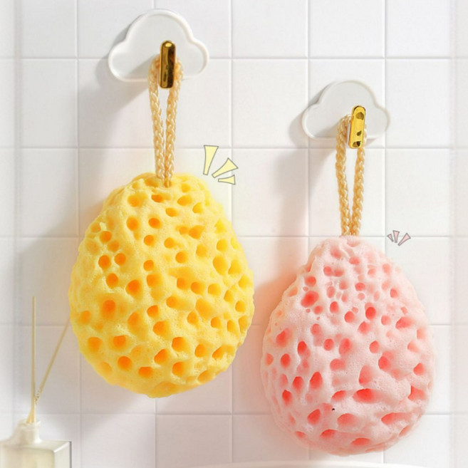 아임봄 저자극 화산송이 버블 샤워볼 바디 스펀지 각질케어, 1개, 1세트, 노랑+분홍