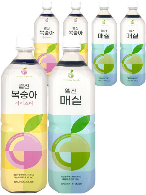 웰진 1L 복숭아 아이스티+매실 총 6개 과일원액 희석음료