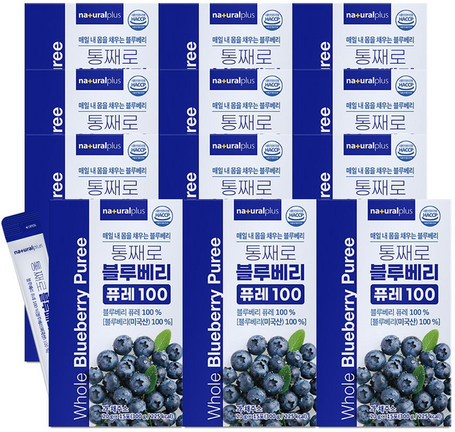 내츄럴플러스 통째로 블루베리 퓨레 100 / 미국산 안토시아닌 스틱 즙 주스, 12박스, 300g