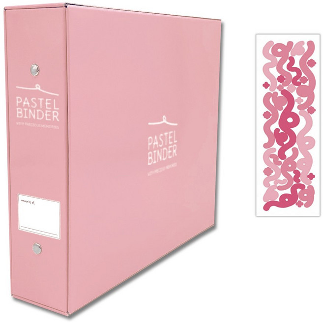 메이커리 파스텔텔바인더 접착식 사진앨범 소형 1권 + 컨페티 스티커 1매, 핑크, 블랙 내지(25매)