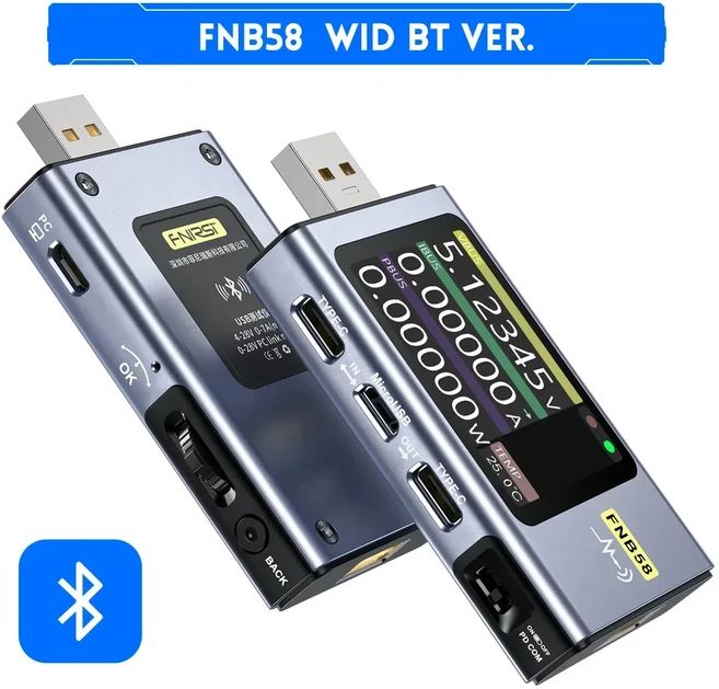 FNIRSI-FNB58 TYPE-C 고속 충전 감지 트리거 용량 측정 리플 USB 테스터 전압계 전류계, 02 FNB58 With Bluetooth, 1개