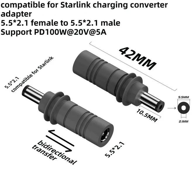 호환 Starlink 미니 케이블 2M(6.6ft) Starlink 미니 DC 전원 -C 입력 교체 케이블 방수 실외 배럴 잭 충전, 08 D to D Adapter, 08 D to D Adapter